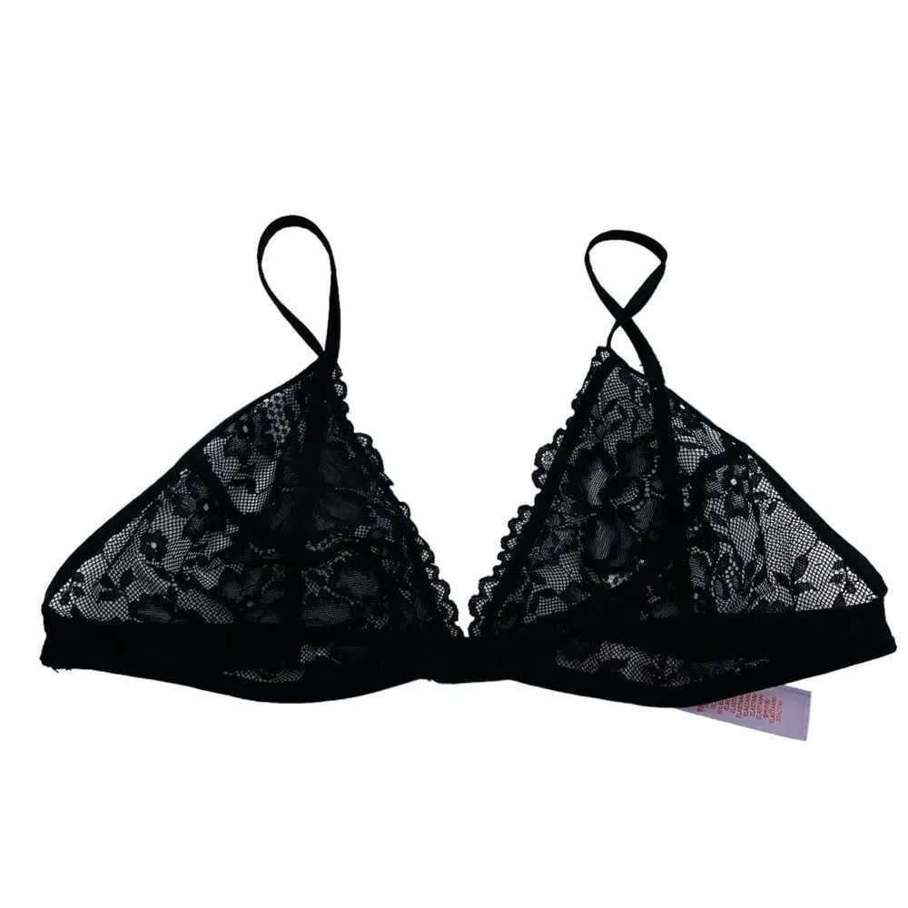Savage X Women's Floral Lace Triangle Bralette black size small